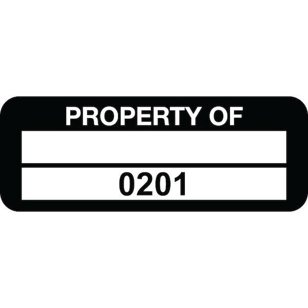 Lustre-Cal Property ID Label PROPERTY OF Polyester Blk 2in x 0.75in 1 Blank Pad&Serialized 0201-0300, 100PK 253744Pe2K0201 - main